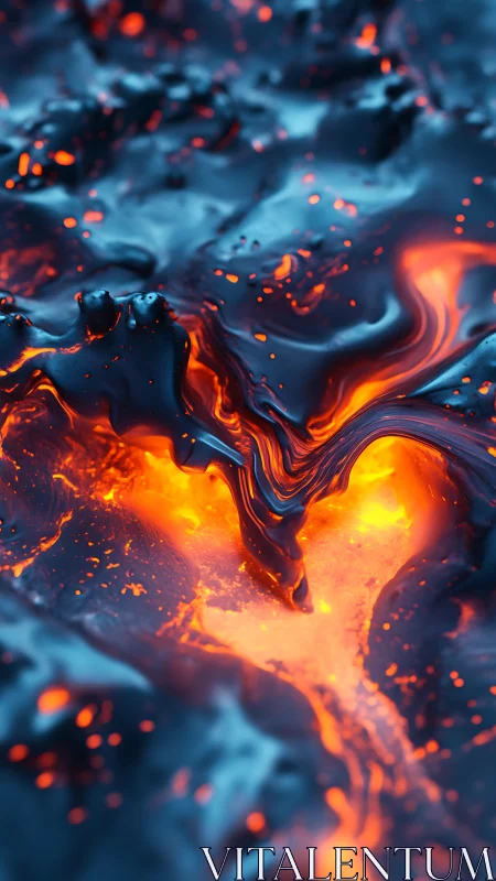 Molten lava heart glows warmly beneath cooling midnight rock