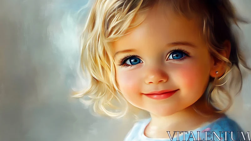 Golden-Haired Child Portrait with Luminous Blue Eyes.
