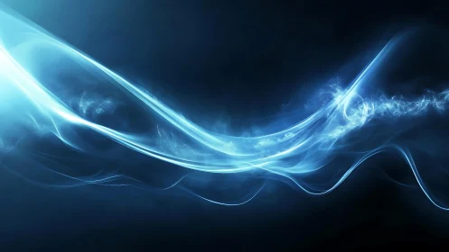 Luminous blue energy wave arcs through a dark void space.