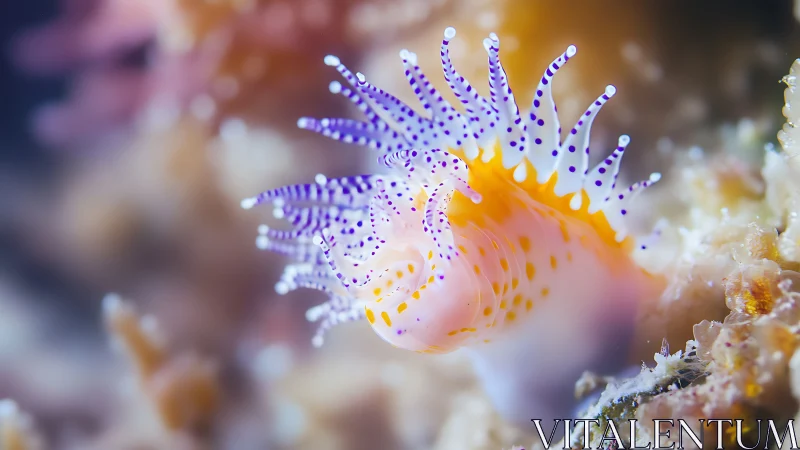 Colorful nudibranch macro closeup on underwater reef.