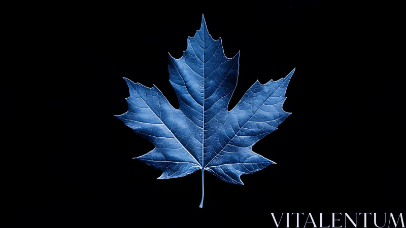 Symmetrical blue maple leaf isolated on deep black ground