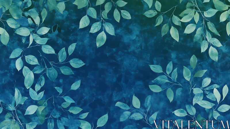 Watercolor foliage lattice on deep teal textured ground.