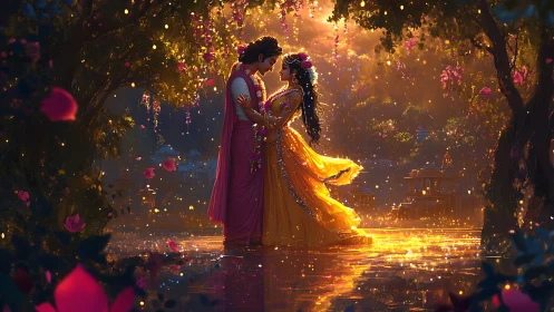 Glowing Fantasy Romance Scene with Ethereal Lighting.