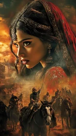 Warrior queen gaze dominates battlefield of mounted fighters