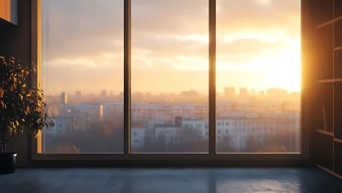 Warm sunrise fills a modern apartment with soft golden light