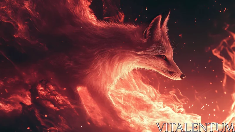 Volumetric fire fox rendered as luminous thermal entity.