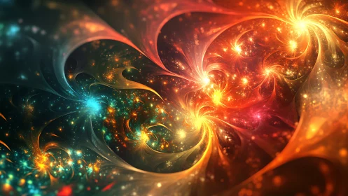 Starborn whirlwinds in a cosmic aurora bloom of light.