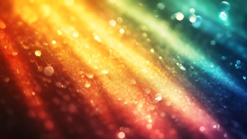 Abstract rainbow light with sparkling bokeh in vibrant colors.