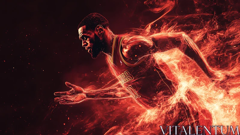 Digital painting of blazing basketball sprint in flame motion.