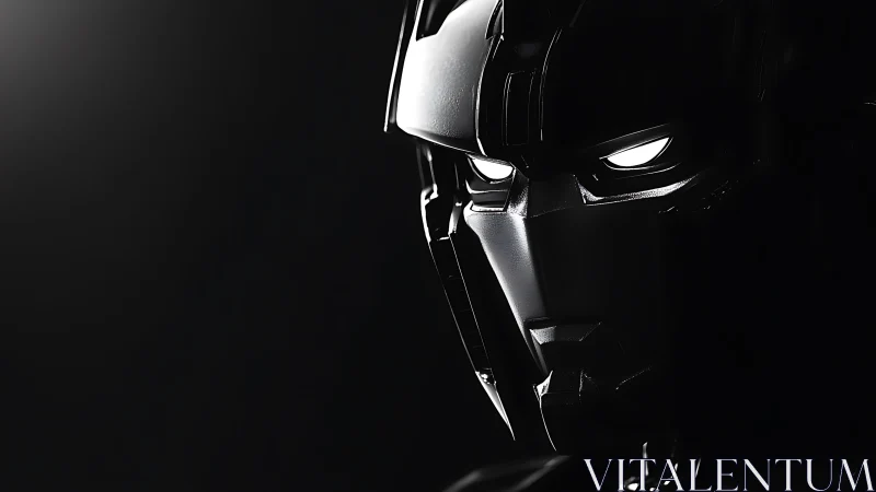 Robotic head model is rendered in high-contrast side lighting