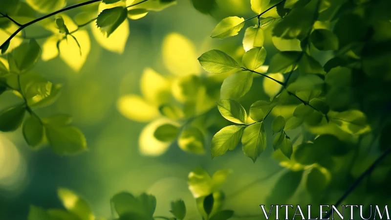 Sunlit Green Leaves Close-Up in Soft Focus Nature Photography.