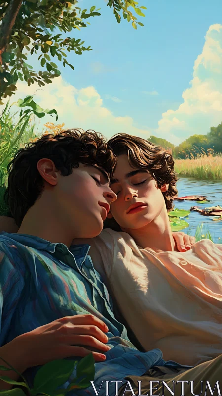 Tender Riverside Moment Between Two Hearts.