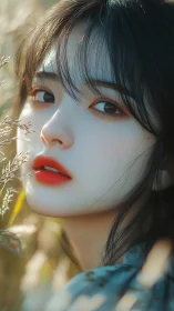 Close portrait of woman in soft outdoor natural light.