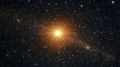 Radiant golden starburst dominates dense night starfield
