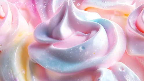 Pastel whipped cream swirls in soft macro closeup.
