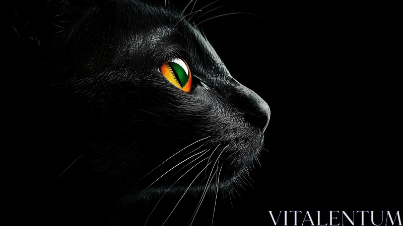 Black Cat's Luminous Gaze in the Shadows.