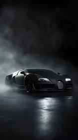 Midnight hypercar prowls through mist like polished thunder