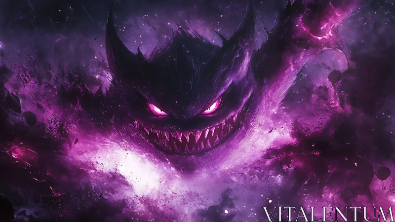 Dark ghostly monster with glowing eyes in purple storm