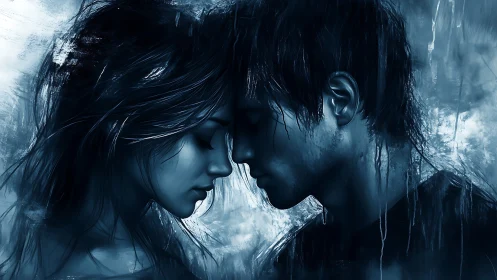 Monochromatic Portrait Study: Two Figures in Cold Blue Tones