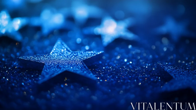 Glittering blue stars shimmer gently in dreamy bokeh light
