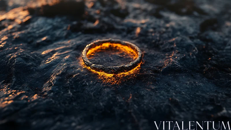 Golden Ring Gleaming on Volcanic Rock at Sunset.