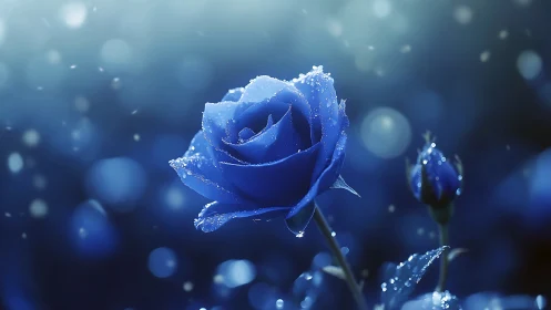 Blue Rose with Frost and Bokeh Background