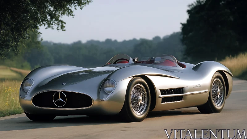 Streamlined silver roadster showcases aerodynamic retro futurism