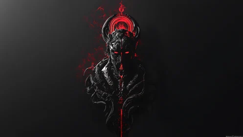 Horned void knight dripping neon crimson silence.