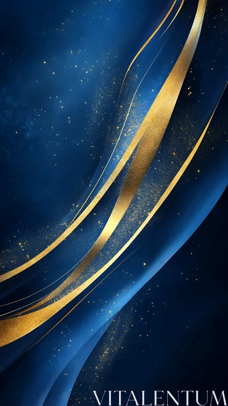 Midnight sapphire currents with cascading golden stardust.