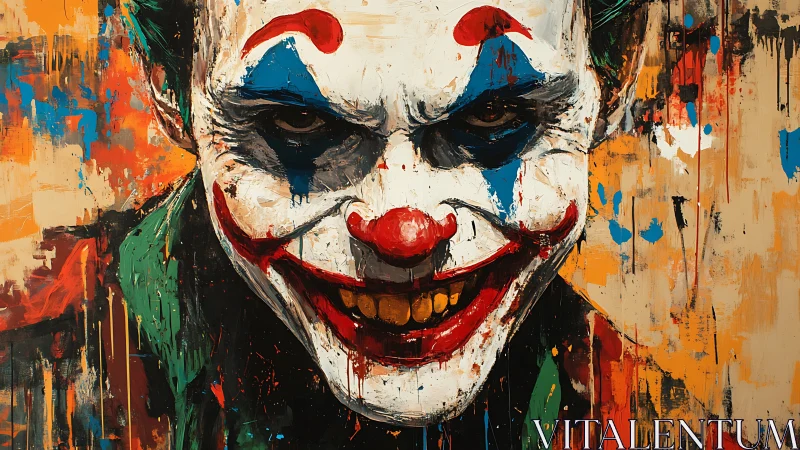 Expressionist clown portrait with chaotic splatter textures