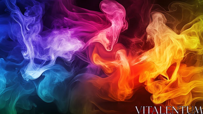 Vibrant multicolor smoke waves on deep black background.