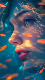 Profile portrait merges iridescent subsurface skin and aquatic bokeh