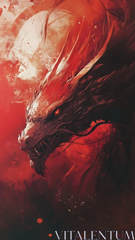 Infernal crimson dragon portrait in dynamic brushwork.