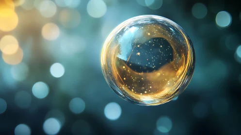 Isolated translucent sphere is rendered with bokeh background