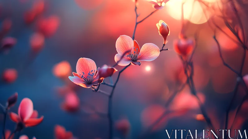 Sunset Blooms Dancing Through Rosy Twilight Mist