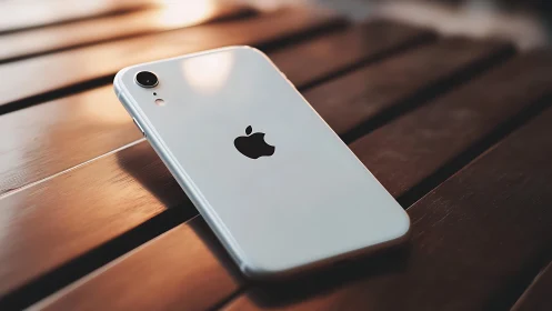 White iPhone Glows Against Striped Shadows in Warm Afternoon Light