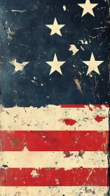 Distressed vertical American flag segment with worn stars and stripes