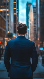 Professional Man Gazing at Illuminated Skyline.