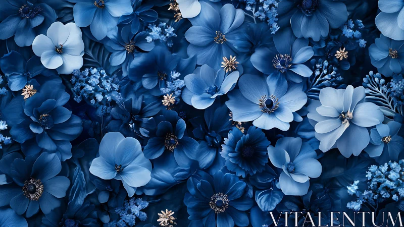 Monochromatic Floral Composition: Blue Palette Botanical Study.