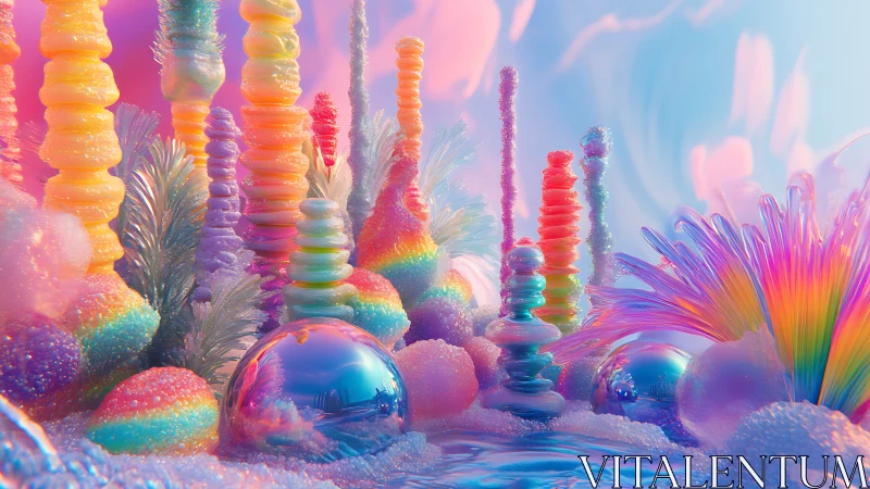 Iridescent candy coral towers shimmer in a dreamy pastel glow