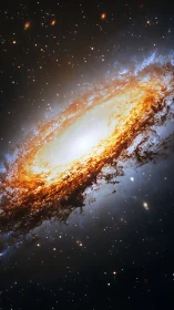 Spiral galaxy glows with bright core and fiery dust ring