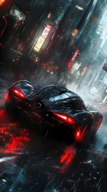 Neonstorm hypercar carving red echoes through rain-slick neon.