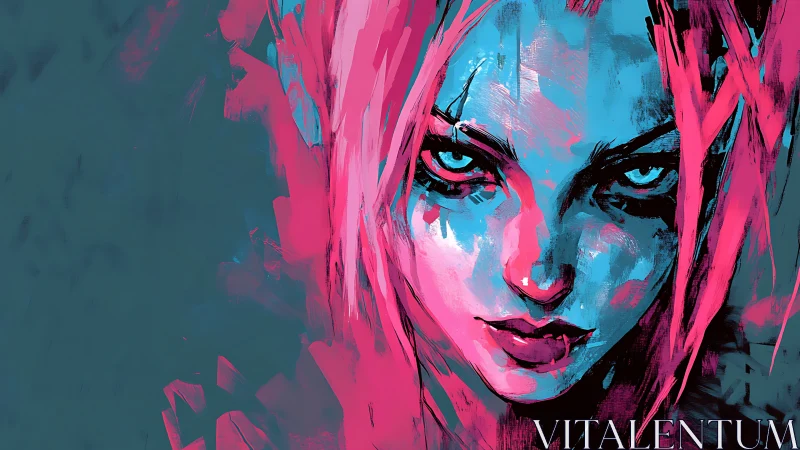 Neon-stained rebel glare in electric midnight brushstrokes.