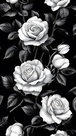 Monochromatic Rose Composition Against Black Background.