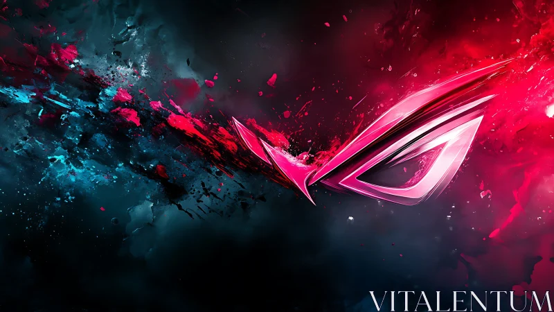 Neon gaming emblem slices through abstract chromatic nebula