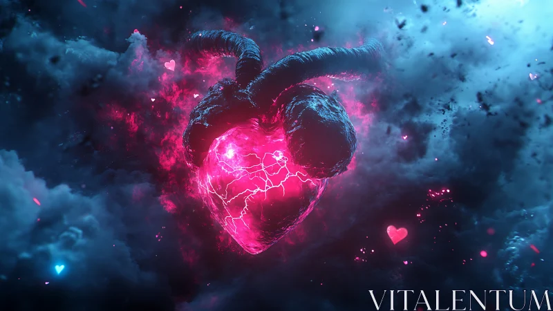 Luminous heart pulsates with electric energy amid cosmic storm