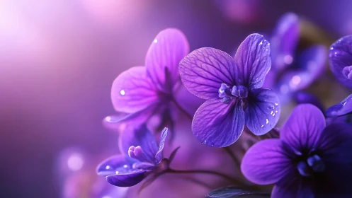 Purple Flowers with Water Droplets.