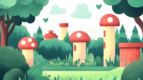 Whimsical Mushroom Kingdom Fantasy Landscape.