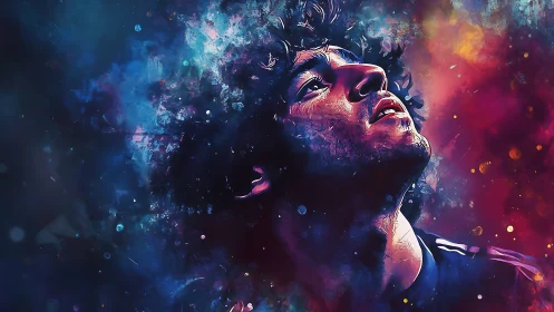 Stargazing portrait drenched in cosmic neon splashes of color.