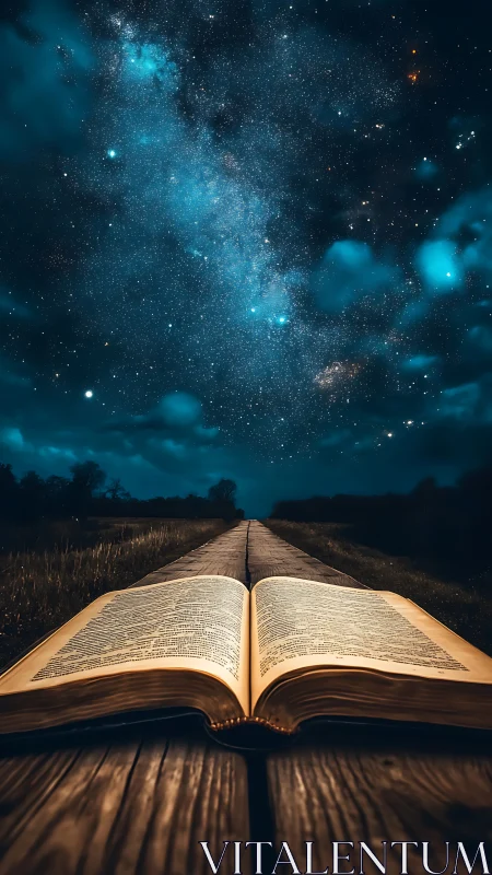 Open storybook gently leads into a vast starlit night sky